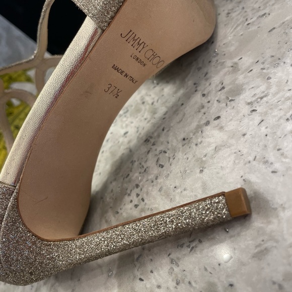 AUTHENTIC Jimmy Choo Platinum  Dusty Glitter accent pumps 37.5 - Picture 6 of 6